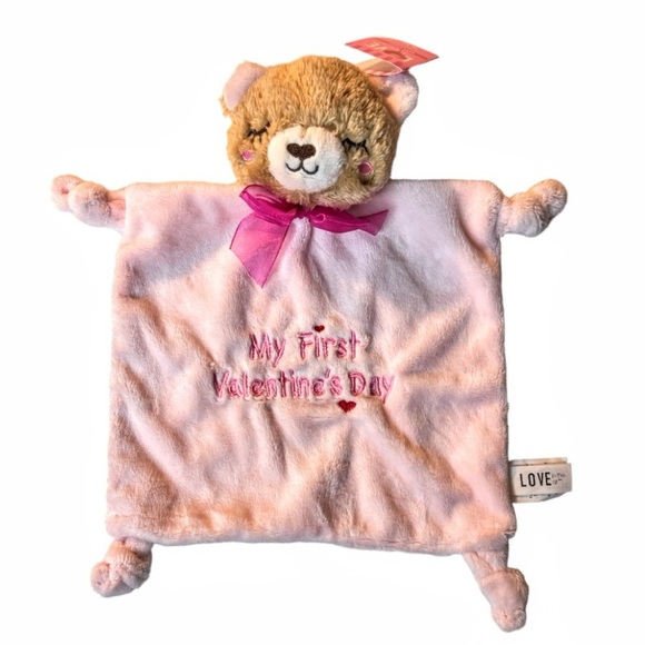 NWT 2 PC Set - Love Is In The Air - Baby Bear Bib & Bear Lovey, Blue or Pink - Picture 3 of 16